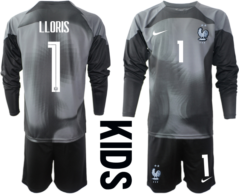 Youth 2022 World Cup National Team France black goalkeeper long sleeve #1 Soccer Jersey